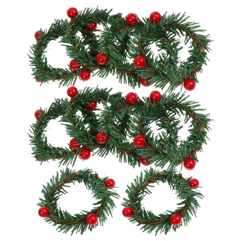 10ШТ Рождественский венок из красных ягод, настольные декоративные пряжки для салфеток (зеленый)