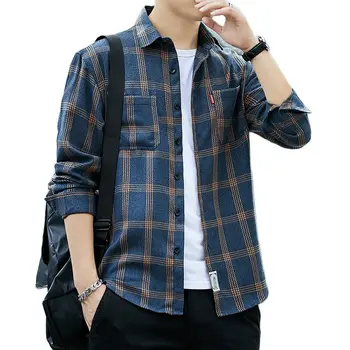 2022 Новая модная повседневная рубашка в клетку M-4XL, мужская корейская версия с длинными рукавами, молодежная верхняя одежда большого размера