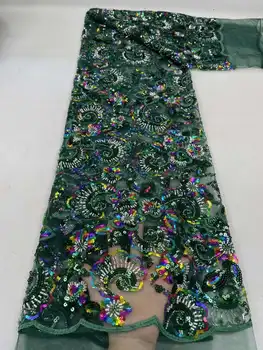 2023 Высококачественная Кружевная Ткань Ручной Работы Из Бисера Франция Блестки Вышивка 3D Бисером Нигерийская Свадебная Сетка Кружевная Ткань Для Шитья