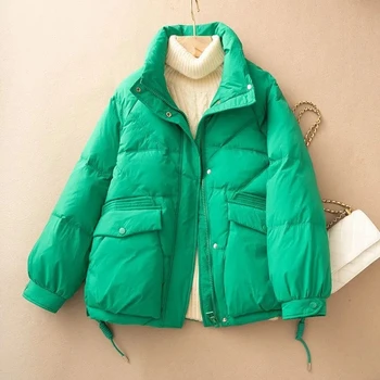 2023 Новые Корейские женские парки, Модная зимняя куртка, пальто с толстым теплым воротником-стойкой, повседневное пуховое хлопчатобумажное пальто, женская верхняя одежда, пальто