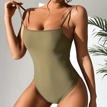 2023 Новый купальник, однотонный сексуальный купальник с завязками на спине, цельный купальник для женщин, бикини