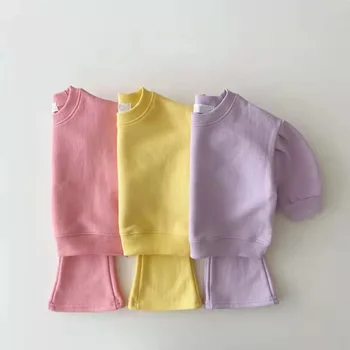 2023 Осень-зима Комплекты одежды для девочек в корейском стиле Толстовка Топ + Расклешенные брюки Одежда для малышей Одежда для отдыха для мальчиков