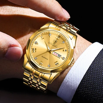 2024 BINBOND Оригинальные золотые часы для мужчин, лучший бренд класса люкс, водонепроницаемые светящиеся мужские наручные часы с ремешком из нержавеющей стали