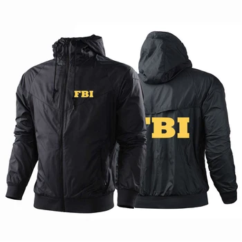 2024, Новейшая горячая распродажа, печать логотипа ФБР, Мужское лоскутное водонепроницаемое пальто на молнии с капюшоном, Уличные Тонкие солнцезащитные куртки-ветровки