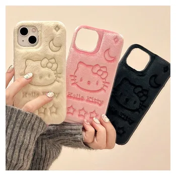 2024 НОВЫЙ Sanrio Hello Kitty Ins Плюшевый Чехол Для Телефона iPhone 15 14 13 Pro Max 11 12 13 Pro Зимний Милый Защитный Чехол
