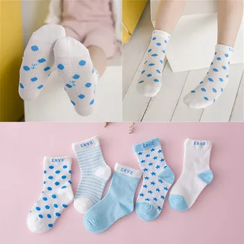 5 пар / лот, носки для новорожденных, летние трикотажные тонкие носки с дышащей сеткой для девочек, хлопковые носки до щиколоток для новорожденных мальчиков и малышей