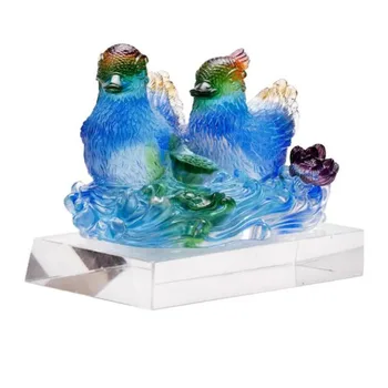 Aksesoris Dekorasi Rumah Pernikahan, Ornamen Meja Hadiah, Miniatur Hewan Kaca Kerajinan Bebek Mandarin Kristal
