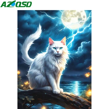 AZQSD Алмазная роспись Кошка, Фантазийная вышивка, Изображение животного ручной работы из стразов, Подарочное рукоделие, Полные комплекты настенного искусства