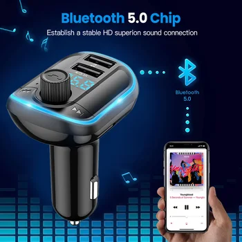 Bluetooth 5,0 FM-Передатчик Громкой Связи Автомобильный Радиомодулятор MP3-Плеер С 22,5 Вт USB-Адаптером Супер Быстрой Зарядки для Автомобиля