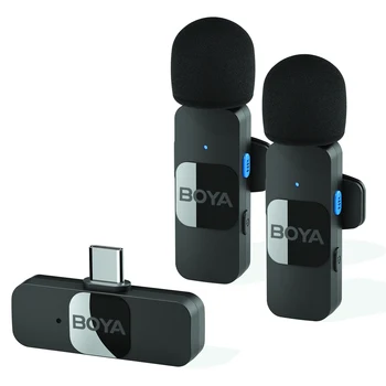 BOYA BY-V1 1-Trigger-1 Беспроводная Микрофонная Система 2.4 G С клипсой на Лацкане, Автоматическое Сопряжение микрофона с диапазоном 50 м для iPhone 14/13 Type-C