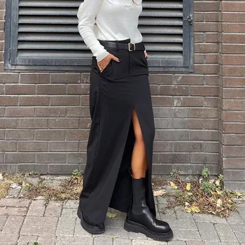 CINESSD 2023 Женская черная юбка 2023, летняя новинка, особый дизайн, атласная, ниспадающая, облегающая длинная юбка