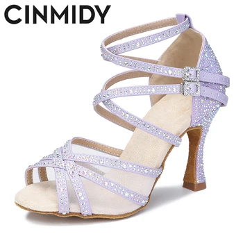 CINMIDY/ Женские туфли для латиноамериканских танцев с мягкой подошвой, бальные туфли на высоком каблуке для девочек, женские сандалии, женские свадебные туфли