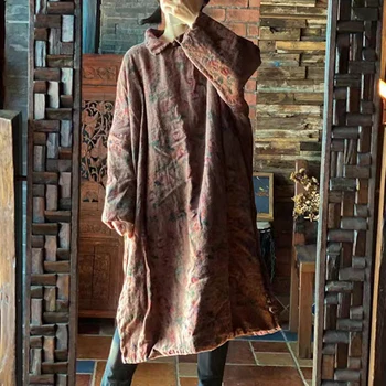 Johnature 2023, Весенние новые пальто с отложным воротником и свободным принтом в стиле пэчворк, оригинальные винтажные женские хлопковые пальто с длинными рукавами.