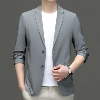 L-Men's single west coat 2023, летний тонкий модный брендовый повседневный костюм с рукавом семь четвертей