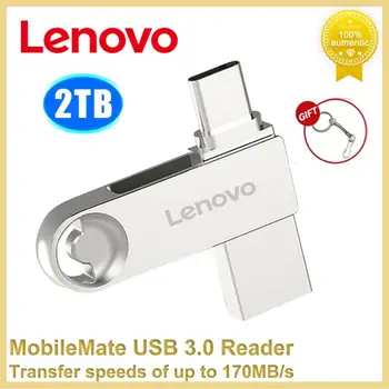 Lenovo USB Флэш-накопитель OTG 2-В-1 USB 3.0 TYPE C Высокоскоростная Флешка 128 ГБ USB C Флешка 2 ТБ 1 ТБ Флэш-карта памяти Для Ноутбука /ПК