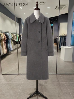 OL Модное однобортное шерстяное пальто, женское элегантное пальто свободного кроя, новые зимние элегантные пальто высокого качества для женщин