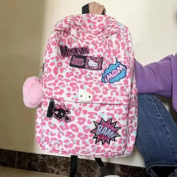 Sanrio hello kitty розовый рюкзак с леопардовым принтом y2k модная школьная сумка для девочек тысячелетия мультяшная сумка для хранения в стиле колледжа