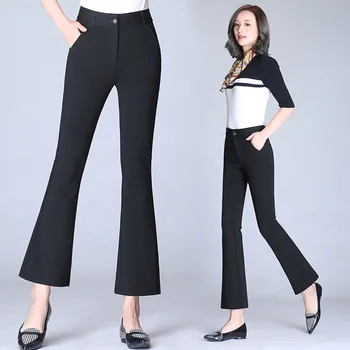 Schinteon/ Весенне-летние Женские черные простые брюки длиной до щиколотки, повседневные брюки, Тонкие однотонные брюки, Размер S-9XL