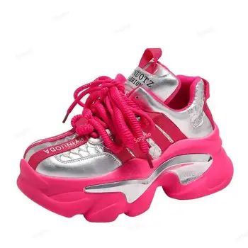 Sorphio/ Женские кроссовки; Массивная обувь на шнуровке С Металлическим узором; Крутые кроссовки С Круглым носком; Повседневная Удобная обувь На платформе