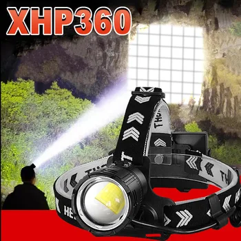 Super XHP360 Led Налобный фонарь USB Перезаряжаемый налобный фонарик Мощная фара высокой мощности для кемпинга Рыбалки Водонепроницаемый налобный фонарь