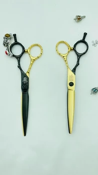 TIENS Gold 6-дюймовые парикмахерские ножницы TIENS Royal Famous Hair Cutting Gallery 6,0-дюймового плоского среза Контрастного золотисто-черного цвета