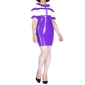 Wetlook Пэчворк из ПВХ, сексуальные женские оборки с круглым вырезом, короткий рукав, пуговицы-футляр, мини-платье-футляр для ночного клуба, уличная одежда для вечеринок 7XL