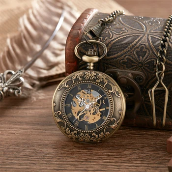 автоматические механические карманные часы с двойной открытой крышкой с резным рисунком ретро сельские мужские механические карманные часы Бронзовые часы
