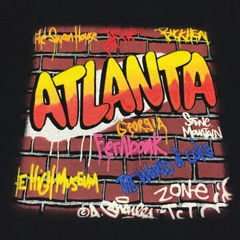 Атланта Черная большая футболка с граффити и вандализмом, аэрозольная краска Georgia Artist