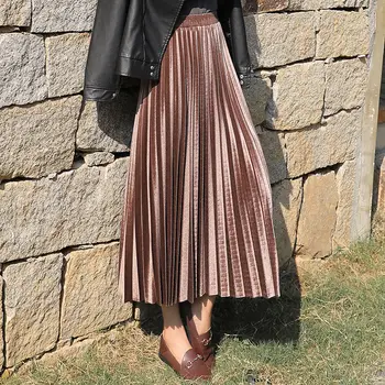 Бархатные юбки Женские 2023, весенняя Свободная плиссированная юбка трапециевидной формы, эластичная Корейская модная одежда с высокой талией, многоцветный выбор, S-3XL