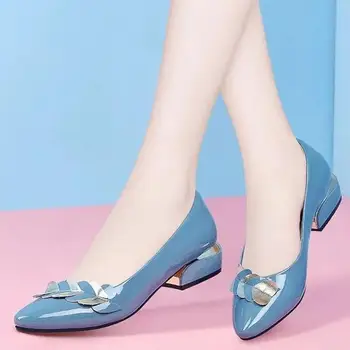 Весенне-летние Новые модные дышащие повседневные туфли с острым носком на квадратном каблуке, элегантные туфли на высоком каблуке Zapatos De Tacon Mujer