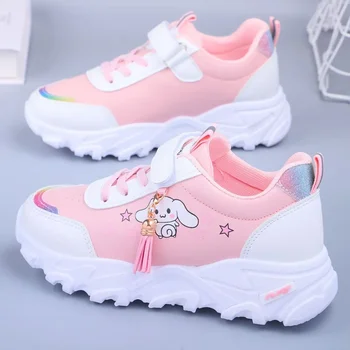 Весенне-осенние кроссовки Sanrio cinnamon для девочек и мальчиков, кроссовки на плоской подошве 2023, детская повседневная обувь, обувь для папы из искусственной кожи, спортивные