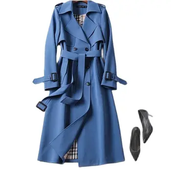 Весна-осень 2023, Новая ветровка, женское длинное модное пальто в британском стиле выше колена и тонкое модное пальто с уздечкой для отдыха