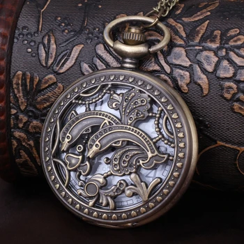 Винтажные кварцевые карманные часы Dolphin Для мужчин и женщин, ожерелье, цепочка, прямая поставка