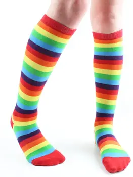 Высокие радужные носки до колен с ручками для младенцев, малышей младшего возраста и детских детских носков до колен
