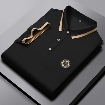 Высококачественная брендовая мужская рубашка поло с бриллиантовой вышивкой, летняя футболка с короткими рукавами из высококачественного мерсеризованного хлопка, повседневная футболка с лацканами
