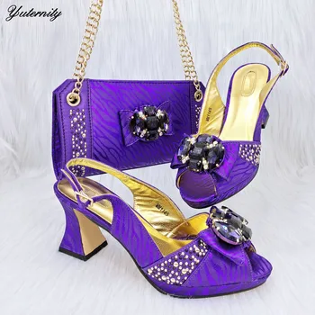 Высококачественные модные женские туфли-лодочки с сумочкой в комплекте, итальянские элегантные Женские сандалии со стразами и набор сумок для вечеринки