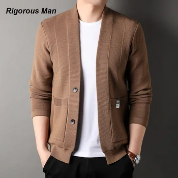 Высококачественный Классический вязаный кардиган для мужчин, осень-зима, однотонный вязаный свитер с V-образным вырезом, 2023, Новая Корейская мужская одежда M-3XL