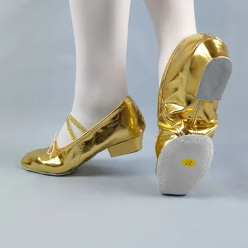 Дамы с танцевальной обувью на мягкой подошве цвета: взрослый, золотистый, серебристый, из яркой кожи, обувь для учителей, детская обувь для выступлений.