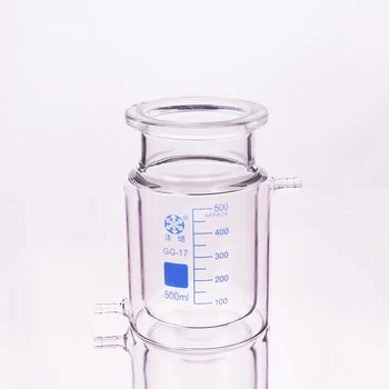 Двухслойная цилиндрическая бутылка-реактор с плоским дном, 500 мл, с пометкой, наружный диаметр фланца 100 мм, реакционная колба