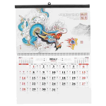 Декоративный подвесной календарь Год дракона Настенный календарь Подвесной ежемесячный календарь Новогодний календарь в китайском стиле
