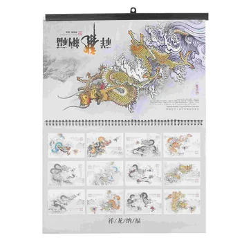 Декоративный Подвесной календарь Год Дракона, Настенный календарь, Подвесной Ежемесячный календарь, Новогодний календарь в китайском стиле