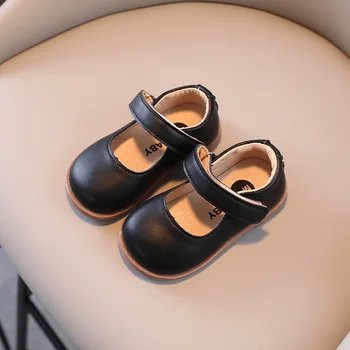 Детская повседневная кожаная обувь для маленьких девочек, черные кроссовки для девочек Mary Janes, базовый Простой Классический стиль, 21-30 лет
