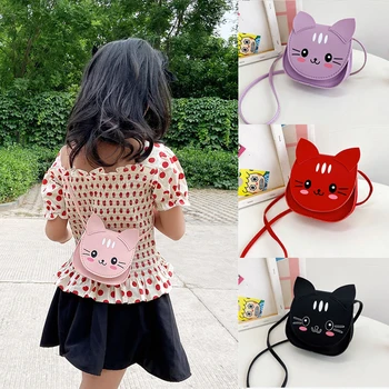 Детская сумка через плечо с мультяшным котом, милые мини-сумки для девочек, маленькие сумки через плечо из искусственной кожи, детский кошелек для монет, кошелек