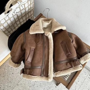 Детские бархатные теплые куртки, модная флисовая верхняя Одежда для маленьких детей, Замшевое пальто на молнии для Корейских мальчиков и девочек, Зима 2023 г.