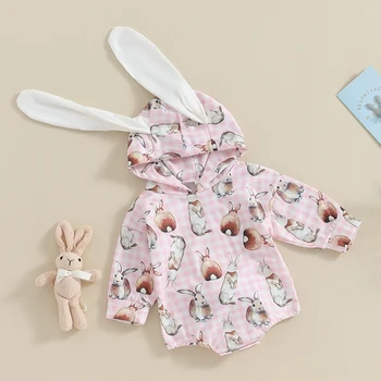 Детский комбинезон с капюшоном и принтом кролика, осеннее боди, Пасхальная одежда для девочек и мальчиков