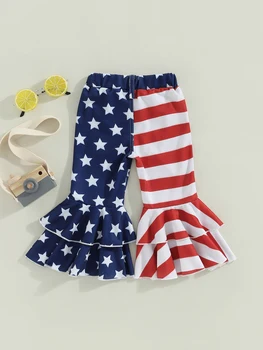 Джинсы с принтом американского флага для маленьких мальчиков, повседневные брюки со звездами и полосками для празднования 4 июля