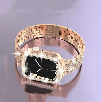 Для Apple watch case iwatch 7 41 мм 45 мм se 6 5 4 40 мм 44 мм ремешок Для женщин и девочек, шикарные ювелирные изделия, Нарядный ремешок с чехлом для apple watch