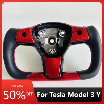 Для модели 3 Рулевое Колесо Y Yoke С подогревом Персонализировано По Индивидуальному заказу Из Матового и глянцевого углеродного Волокна Для Tesla Y 3 с 2017 по 2023 год