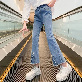 для отдыха, корейский стиль, новая версия для ногтей для девочек, джинсы с бусинами, большие детские свободные брюки, тренд