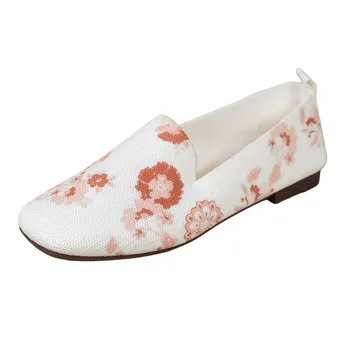 Женская модная повседневная обувь на плоской подошве из дышащей сетчатой ткани с цветочным принтом, женская повседневная обувь в комплекте